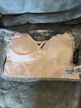 *NEW* #2 Steve Madden Blush & Charcoal Grey Ribbed Bralettes - Sz. Medium